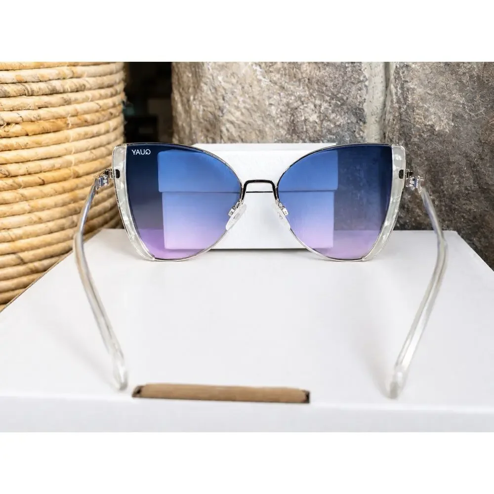 Quay Australia X Love Island Glow Up Sunglasses Blue Pink Gradient Cat Eye +case - Picture 13 of 14